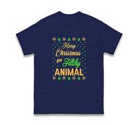 Merry Christmas Ya Filthy Animal Novelty T-Shirt, Funny Xmas Gift Unisex Kids Adults Tee Top (Navy, 9 Years)