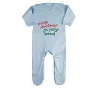 Merry Christmas ya Filthy Animal Style 2 Simple Text Baby Romper Jumpsuit with feet, 3-6 Months, Pastel Blue