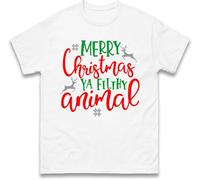 Merry Christmas Ya Filthy Animal T Shirt, Home Alone Xmas Festive Tee Top, Xmas Gift Top White