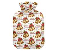 Merry Christmas Yellow Bell Hot Water Bottles with Soft Cover, 1L Hot Compresses for The Body for Tummy Warmer