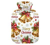 Merry Christmas Yellow Bell hot Water Bottles with Soft Cover, 2L hot Water Bag for Menstrual Cramps, Tummy Warmer, Bolsa Caliente para Dolores musculares