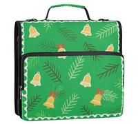 Merry Christmas Yellow Bell-Shaped Holly 1.5-Inch 3-Rings Organizer Binder with Shoulder Strap & Handle Multi-Pocket Documents Files Storage Bag for School