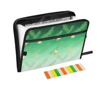 Merry Christmas Yellow Bell-Shaped Holly Expanding Hanging File Folders 13 Pockets A4 Letter Size with Zipper Closure for Document Storage