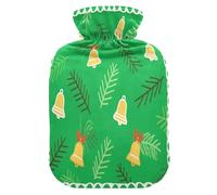 Merry Christmas Yellow Bell-Shaped Holly hot Water Bottles with Soft Cover, 2L hot compresses for The Body for Neck Shoulder Warmer,Neck Shoulder Warmer,Bolsa Caliente para Dolores Menstrual