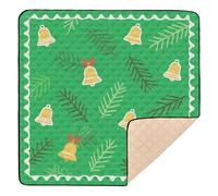 Merry Christmas Yellow Bell-Shaped Holly Soft Foam Baby Activity Play Mat for Floor One-Piecing Foldable Newborns Kicking Mat for Baby Toddler Infant, 50'' x 50''