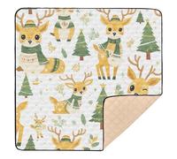 Merry Christmas Yellow Reindeer Christmas Tree Soft Foam Baby Activity Play Mat for Indoor Outdoor Lightweight Foldable Activity Entertainment Mat for Baby Toddler Infant, 50'' x