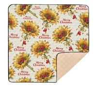 Merry Christmas Yellow Sunflower Soft Thick Baby Play Mat for Indoor Outdoor Water Resistant Foldable Activity Gym Mat for Newborns Babies Infants Toddlers, 50'' x 50''