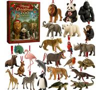 Merry Christmas Zoo Advent Calendar 2025, 2D Flat Acrylic 24 Days Animal Ornaments with Lions, Pandas, Giraffes, Penguins, Dolphins, Flamingos, Wildlife Christmas Countdown for Child Animal Lover