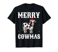 Merry Cowmas - Cow Wearing Santa Hat Dairy Farmer Christmas T-Shirt