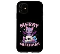 Merry Creepmas Cat Pastel Goth Christmas Skull Case for iPhone 11
