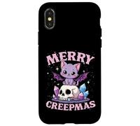 Merry Creepmas Cat Pastel Goth Christmas Skull Case for iPhone X/XS