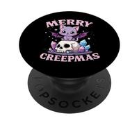 Merry Creepmas Cat Pastel Goth Christmas Skull PopSockets Adhesive PopGrip
