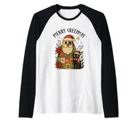 Merry Creepmas Santa Black Cat Holiday Fun Raglan Baseball Tee