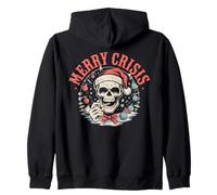 Merry Crisis Dark Humor Sarcastic Christmas Goth Punk Fans Zip Hoodie