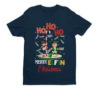 Merry Elfin Xmas - Funny Graphic Men's T-Shirt - Casual Printed Tee - Great Gift for Dad, Husband or Brother - Blue - 5XL