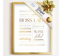 Merry Expressions Boss Lady Desk & Wall Art with Gold Metal Frame - 23x18cm Lovely Gift for Boss - Use Our Boss Lady Quotes as Office Decór or within a Boss Gift Set for Birthdays - Gift for Boss Day