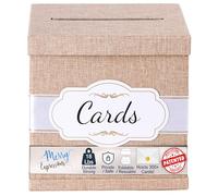 Merry Expressions Burlap Wedding Card Box for Party, Wedding, Birthday, Graduation, 25 x25 cm - Large Post Box for Cards & Memories - Wedding Gift Card Box with White & Gold Satin Ribbon & Cards Label