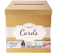 Merry Expressions Gold Wedding Card Box - Large Post Box for Party, Birthday, Graduation - 25x25 cm With White & Gold Satin Ribbon & Cards Label