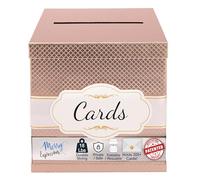 Merry Expressions Rose Gold Wedding Card Box for Party, Wedding, Birthday, Graduation, 25 x25 cm - Large Post Box for Cards & Notes - Wedding Gift Card Box with White & Gold Satin Ribbon & Cards Label