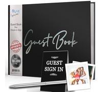 Merry Expressions Wedding Guest Book & Pen, Black Cover & Silver Finish - 23x18 cm Hardcover Polaroid Guest Book 100 Pages - Guest Sign In Book for Weddings, Birthday Parties, Bridal Showers & More