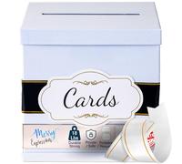 Merry Expressions White Wedding Card Box for Party, Wedding, Birthday, Graduation, 25 x25 cm - Large Post Box for Cards & Memories - Wedding Gift Card Box with White & Gold Satin Ribbon & Cards Label