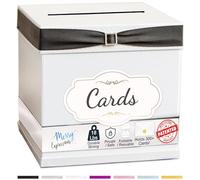 Merry Expressions White Wedding Card Box with 7 Satin Ribbon Colors & Cards Label - 25 x 25 Large Post Box for Wedding, Birthday, Graduation Party - Glossy, Textured Finish Wedding Gift Card Box
