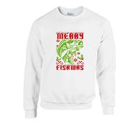 Merry Fishmas Jumper, Funny Christmas Fishing Carp Fisher Xmas Gift Men Women Sweatshirt Unisex Kids Adults Top (White, 12 Years)