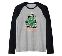Merry Fluffmas Black Cats Christmas Tree Holiday Raglan Baseball Tee