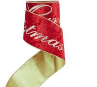 Merry For Christmas Velvet Ribbon with Wired Edges and Glitter Print Suitable for For Christmas Tree Decorations and Holiday Projects 10 Yards (red)