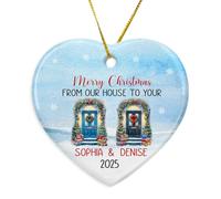 Merry From Our House To Your Xmas Pendant Double Sided Tree Decorations With Gold String Xmas Hanging Ornament For Home Decor Office Kitchen