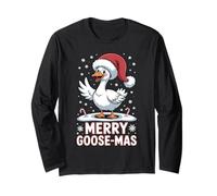 Merry Goose-mas Santa Hat Funny Christmas Goose Long Sleeve T-Shirt
