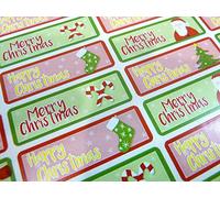 Merry, Happy Christmas Greeting Stickers, Colourful Self-Stick Labels for Cards, Envelopes, Craft, Decoration
