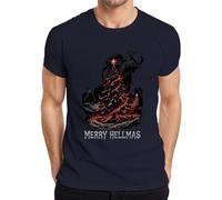 Merry Hellmas Burning Christmas Tree Horror Gothic Gift Men's T-Shirt, navy, S