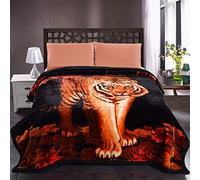 MERRY HOME Heavy Fleece Blanket King Size, Korean Mink 2 Ply 10 Pounds Plush Thick Winter Blanket - Sliky Soft, A&B Printed (Animal Printed - Tiger, King(85"x 93"))
