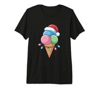 Merry Ice Cream Cone with Santa Hat and Twinkling Lights Premium T-Shirt