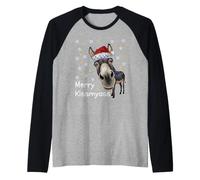 Merry KissMyAss Donkey Sarcastic Xmas Funny Pajama Christmas Raglan Baseball Tee
