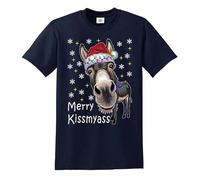 Merry KissMyAss DUNKY Christmas Funny Gift Men's Xmas Tshirt Joke Tee Top(Navy Blue, M)
