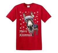 Merry KissMyAss DUNKY Christmas Funny Gift Men's Xmas Tshirt Joke Tee Top(RED, M)