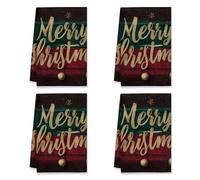 Merry Kitchen Towels, Festive Traditional Christmas Plaid Xmas Red Absorbent Soft Tea Towels New Home Essentials 16x24 Inch (Set of 4)