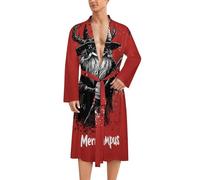 Merry Krampus Mens Bathrobe Long Bath Robe Warm Spa Robe Nightgown Soft with Waist Belt