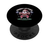 Merry Liftmas Santa Claus Barbell Squat Pixel Retro PopSockets Adhesive PopGrip