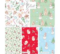 Merry Little Christmas by Mari Cali Art 100% Cotton 45x55cm Wide 5Pcs Christmas Fat Quarter Bundle for Sewing, Quilting, Dressmaking, Patchwork
