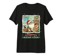 Merry Maine Coon Cat Dressed Like Santa Hat Beard Retro Premium T-Shirt