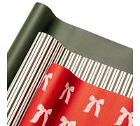 Merry Market Christmas Wrapping Paper Rolls, Premium Matte Gift Wrap, 30” x 168” Large Roll, Bows Stripes Design, Holiday Gift Wrapping