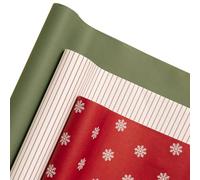 Merry Market Christmas Wrapping Paper Rolls, Premium Matte Gift Wrap, 30” x 168” Large Roll, Snowflake Vintage Stripes Design, Holiday Gift Wrapping