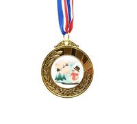 Merry mas Snowman Tree Pattern Gold Award Winner Medal First Place Ribbon