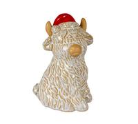 Merry Moo Ceramic Cow Ornament Gazing Right Novelty Christmas Decoration