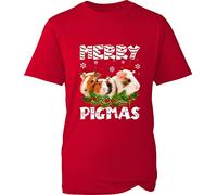 Merry Pigmas Christmas T-Shirt Guinea Pig Xmas Animal Lovers Cute Santa Guinea Pigs Kids and Adults Unisex Gift Tee Top (Red, M)