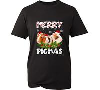 Merry Pigmas Christmas T-Shirt Guinea Pig Xmas Animal Lovers Cute Santa Guinea Pigs Kids and Adults Unisex Gift Tee Top (Black, 12/13 Years)