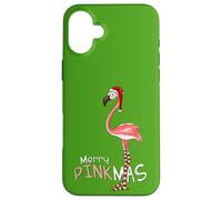 Merry Pinkmas Christmas XMas Flamingo Santa Hat Stockings Case for iPhone 16 Plus